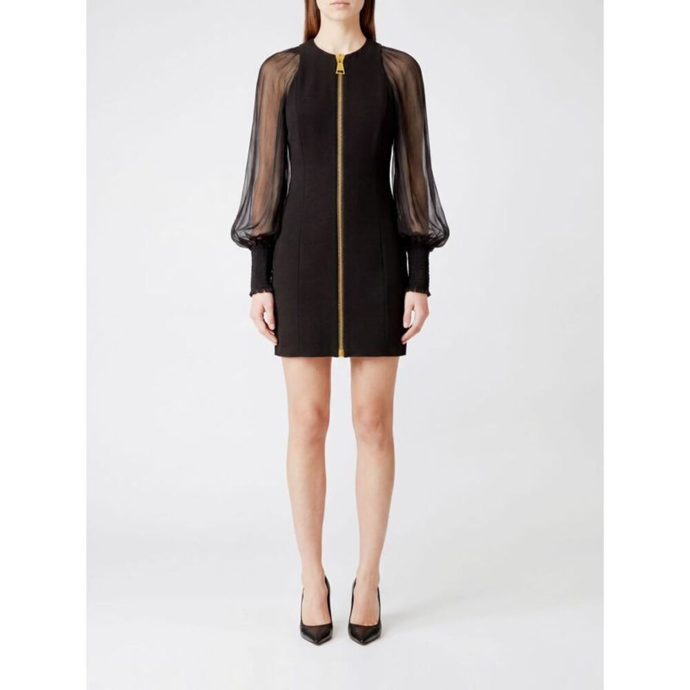Balmain Women Balmain Jersey Sheath Mini Dress With Puff Sleeves And Crew Neck